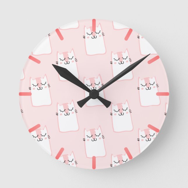 Lächelnde Katze Runde Wanduhr (Vorderseite)