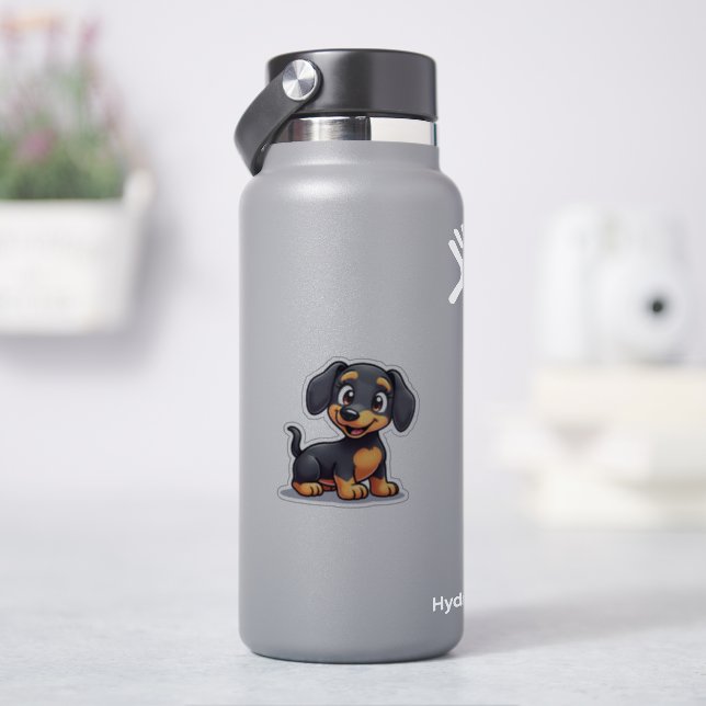 Lächelnde Kawaii-Dackel Welpen-Illustration Aufkleber (HydroFlask)