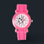 Lächelnde Kuh Girly Animal Print Armbanduhr<br><div class="desc">Ein lustiges,  mädchenhaftes Design mit einer lächelnden Kuh vor einem breiten gestreiften Hintergrund in Rosa und Weiß.</div>
