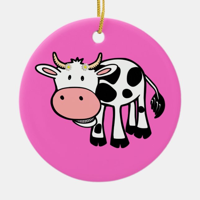 Lächelnde Kuh mit Daisies Keramik Ornament (Vorne)