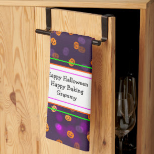 Lächelnde Kürbislaterne Pumpkins Bokeh Pattern Geschirrtuch