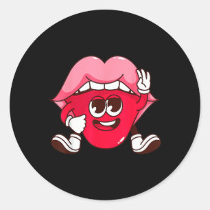 Lächelnde Lippen Cartoon Valentinstag Teens Lässig Runder Aufkleber