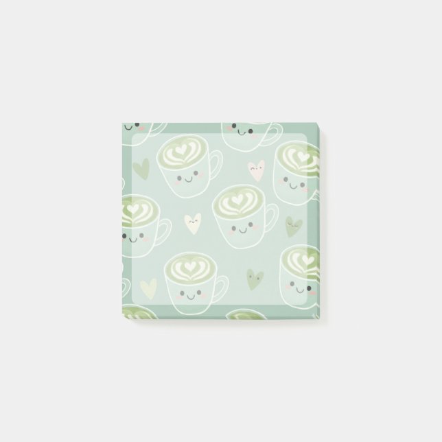lächelnde Matcha-Latte-Tassen Post-It-Notizen Post-it Klebezettel (Vorderseite)