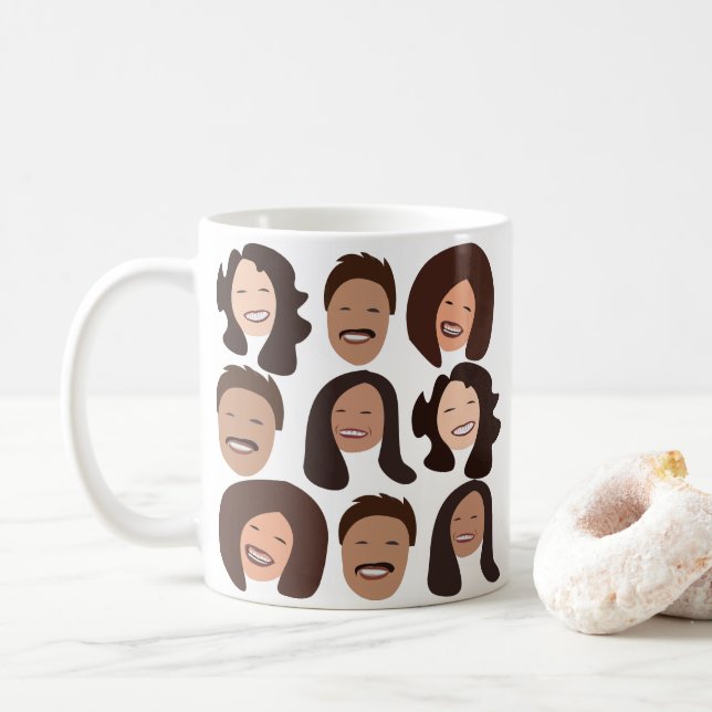 Lächelnde Menschen Glückliches Gesicht Kaffeetasse (Mit Donut)