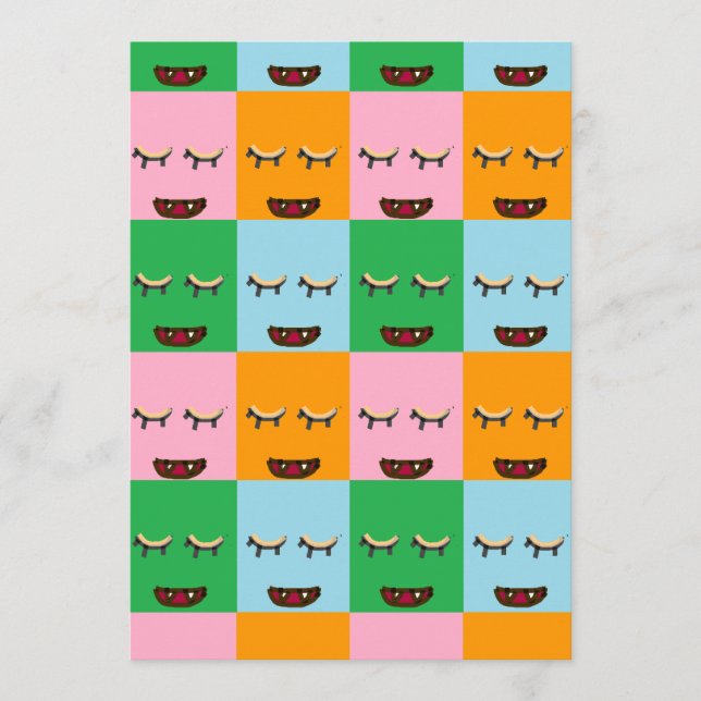 Lächelnde Monsterblockgesichte Hinweiskarte (Vorderseite)