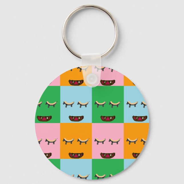 Lächelnde Monsterblockgesichte Schlüsselanhänger (Vorderseite)