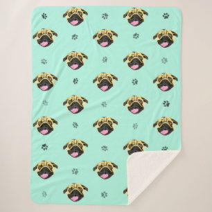 Lächelnde Mops-Gesicht-Flanelldecke Sherpadecke