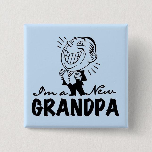 Lächelnde neue Großvater-T-Shirts und Geschenke Button (Vorderseite)