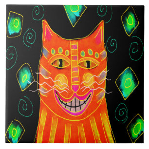 Lächelnde orange Katze Digitale Malerei Fliese