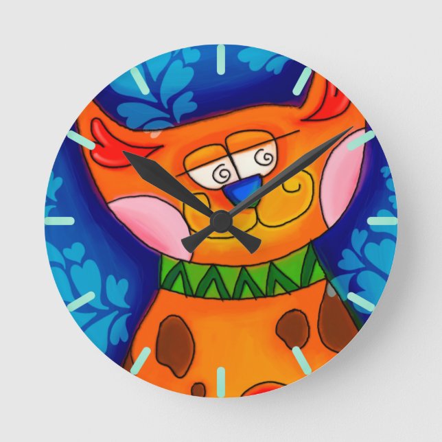 Lächelnde Orange Tabby Cat Runde Wanduhr (Vorderseite)