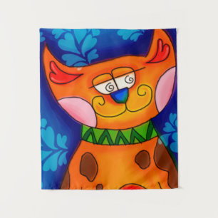 Lächelnde Orange Tabby Cat Wandteppich