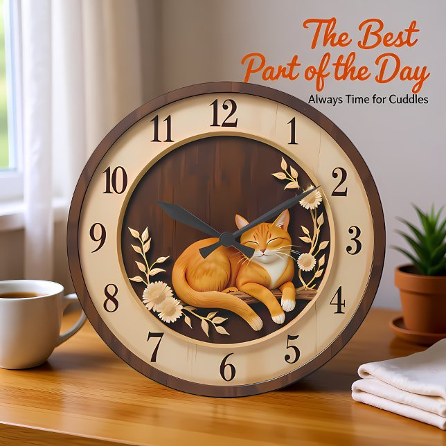 Lächelnde Orange Tabby Natur Große Wanduhr (Von Creator hochgeladen)