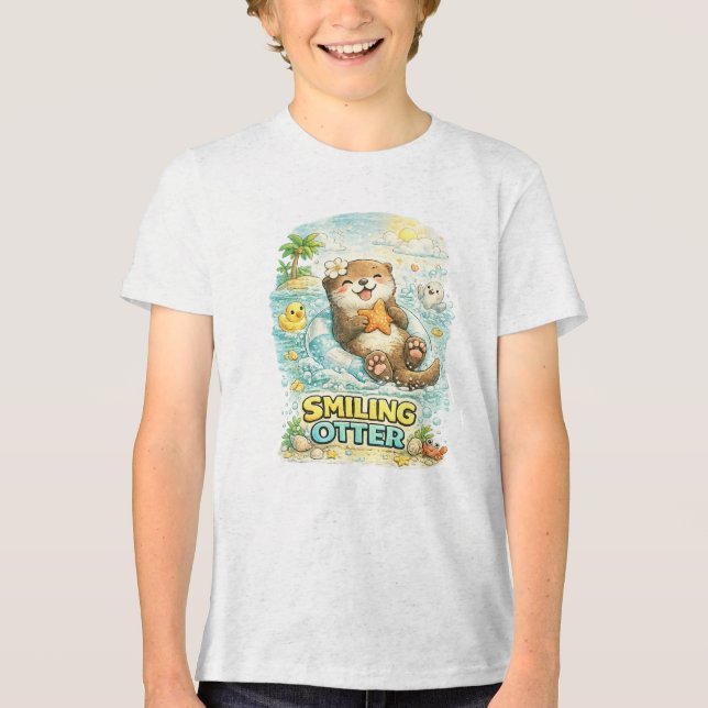 Lächelnde Otter Tri-Blend Shirt (Vorderseite)
