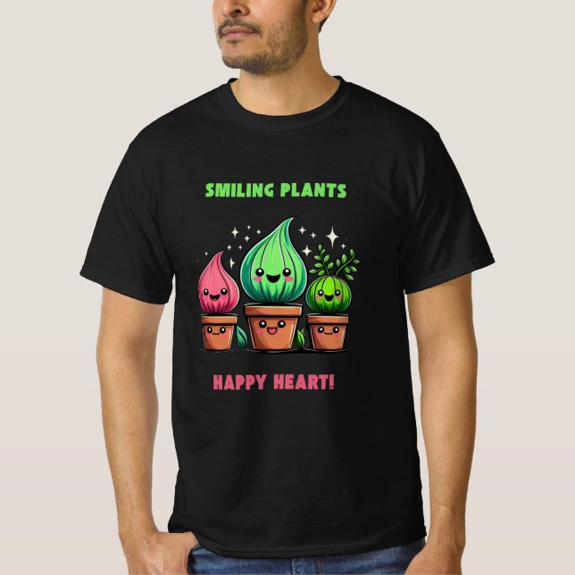 Lächelnde Pflanze, Happy Heart - Kawaii Naturdesig T-Shirt (Vorderseite)