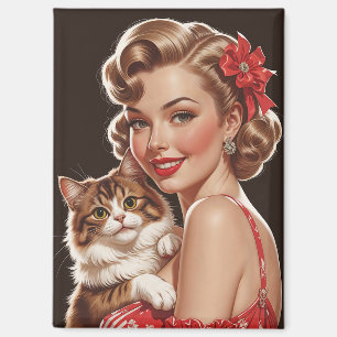 Lächelnde Pin-Up mit Katzenporträt Magnet