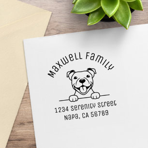 Lächelnde Pit Bull-Dog-Arch-Adresse Gummistempel