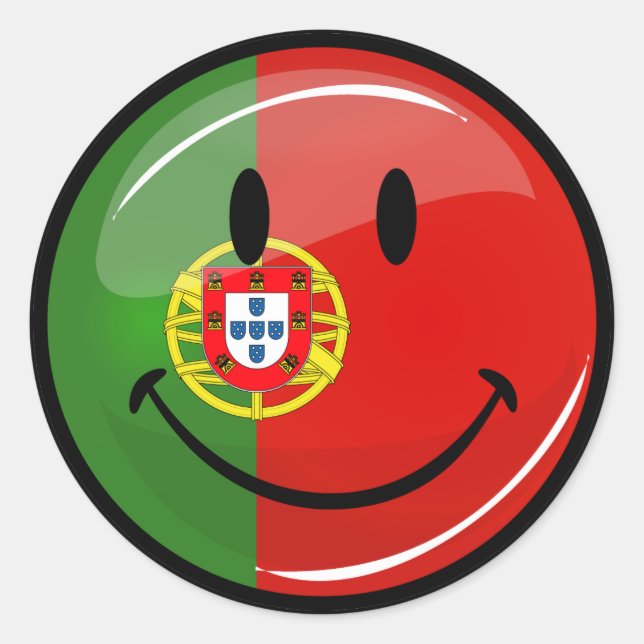 Lächelnde portugiesische Flagge Runder Aufkleber (Vorderseite)