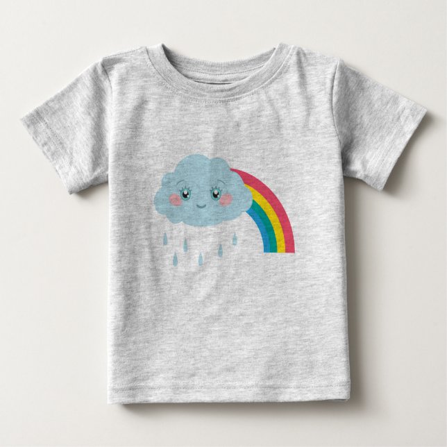 Lächelnde Regenwolke und Regenbogen Niedliche Kind Baby T-shirt (Vorderseite)