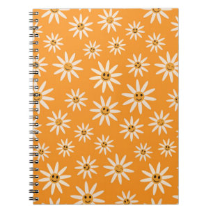 Lächelnde Retro-Weiße Blumen auf Orange  Notizblock