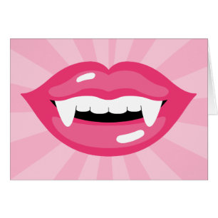Lächelnde rosa Vampir-Lippen mit Fangzähnen