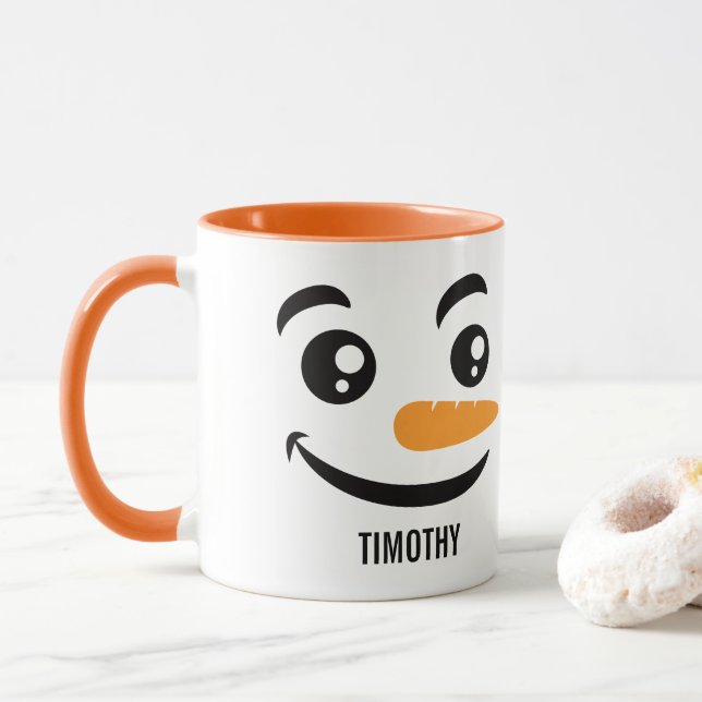 Lächelnde Schneemann Gesicht Tasse (Mit Donut)