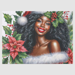 Lächelnde schwarze Frau in Santa-Hut Weihnachten Seidenpapier