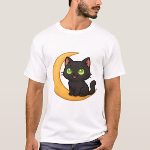 Lächelnde schwarze Katze mit leuchtend grünen Auge T-Shirt