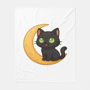 Lächelnde schwarze Katze mit leuchtenden grünen Au Fleecedecke