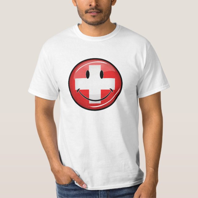 Lächelnde Schweizer Flagge T-Shirt (Vorderseite)