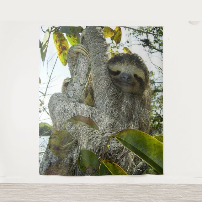Lächelnde Sloth Tapestry Wandteppich (Vorderseite)