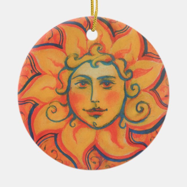 Lächelnde Sonne, Fairytale Fantasy Art, orange gel Keramik Ornament (Vorne)