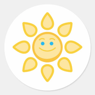 Lächelnde Sonne Glücklicher Sonnenschein Runder Aufkleber