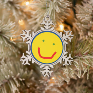 Lächelnde Sonne Glückliches Gesicht Schneeflocken Zinn-Ornament