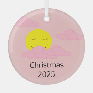 Lächelnde Sonne mit Popcorn Wolken: Hazy Pink Ornament Aus Glas