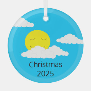 Lächelnde Sonne mit Popcorn Wolken: Türkis Ornament Aus Glas