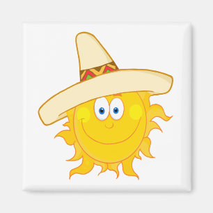Lächelnde Sonne mit Sombrero Magnet