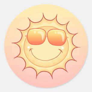 Lächelnde Sonne Runder Aufkleber