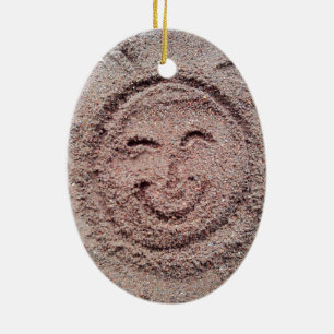 Lächelnde Sonne, Sand Emoticon, Sommer Emoji Keramik Ornament