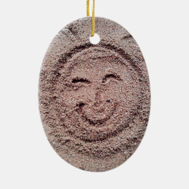 Lächelnde Sonne, Sand Emoticon, Sommer Emoji Keramik Ornament (Hinten)