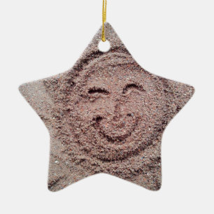 Lächelnde Sonne, Sand Emoticon, Sommer Emoji Keramikornament
