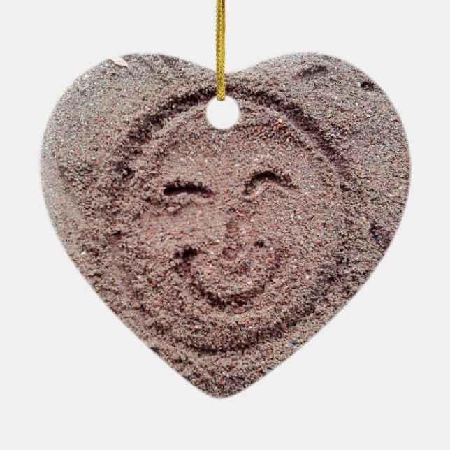 Lächelnde Sonne, Sand Emoticon, Sommer Emoji Keramikornament (Hinten)