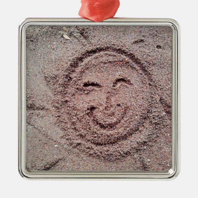 Lächelnde Sonne, Sand Emoticon, Sommer Emoji Silbernes Ornament (Vorne)