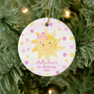 Lächelnde Sonnenschein mit Bogen Mädchen 1. Weihna Keramik Ornament
