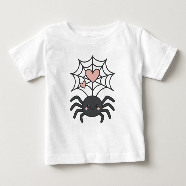 Lächelnde Spinne webt ein Herznetz Süßes Halloween Baby T-shirt (Vorderseite)