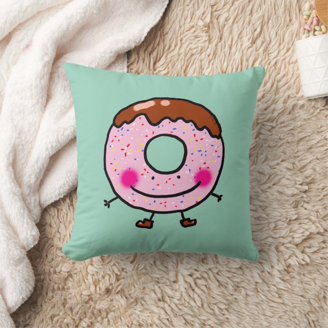 Lächelnde Streusel-Donut-Charakter-Kunst Kissen (Decke)