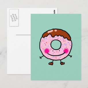 Lächelnde Streusel-Donut-Charakter-Kunst Postkarte