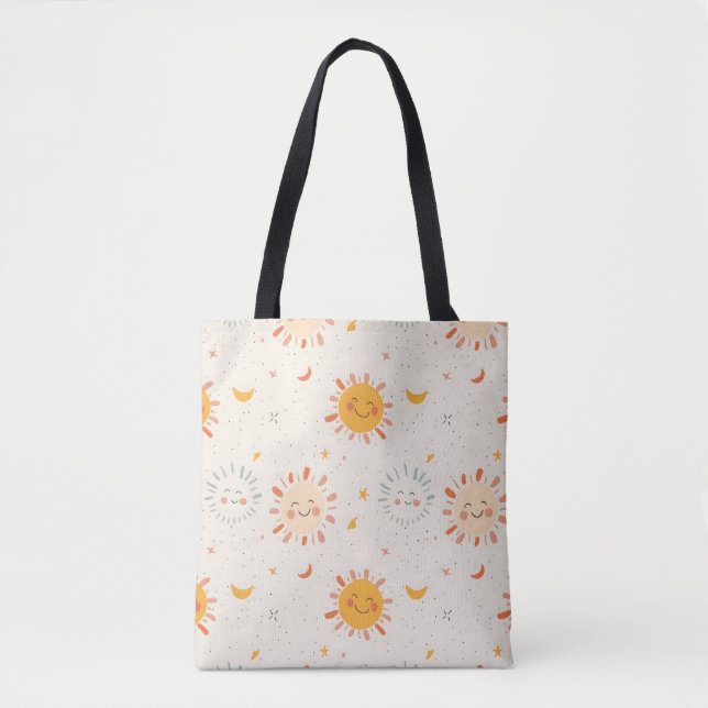 Lächelnde Sun & Moon Tote Tasche, Niedliche Ästhet (Vorderseite)