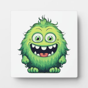 Lächelnde süße grüne Monster Cartoon Fotoplatte
