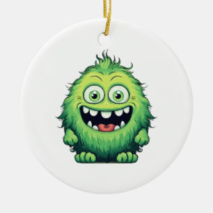 Lächelnde süße grüne Monster Cartoon Keramik Ornament