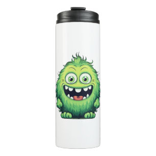 Lächelnde süße grüne Monster Cartoon Thermosbecher